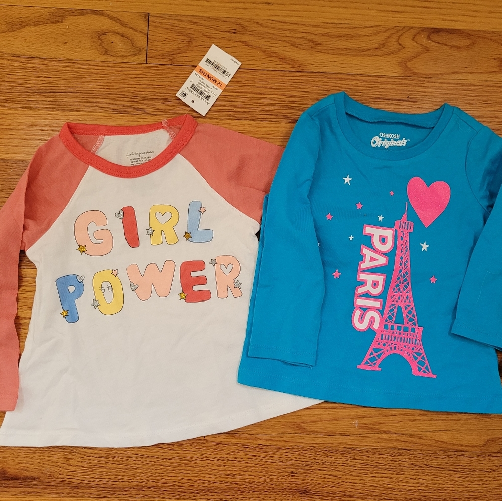 NWT Toddler Girls Long Sleeve Shirt Lot of 2 size 18m
